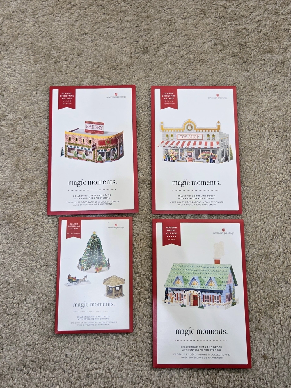American Greetings "Magic Moments" Pop Up Holiday Village Set Of 4